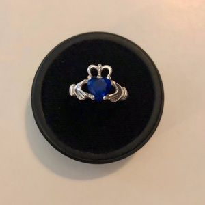 Sterling Silver Claddagh Ring with Blue Stone